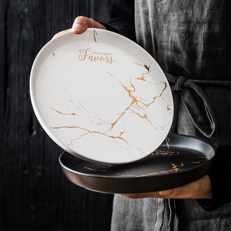 Ins Nordic Jin Wen, marble, ceramic tableware plate disc individuality creative beefsteak plate contracted household cuisine