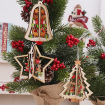 Christmas decoration pendant Christmas tree decorations wooden three-dimensional Christmas tree Bell three-dimensional painted five-pointed star