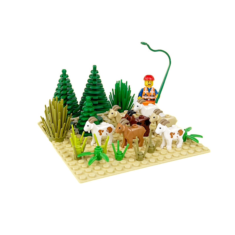Suitable for Lego Grassland Forest Farm Animal Scene Sheep Pen Lamb Mountain Sheep Building Block Minifigure Accessories Toys