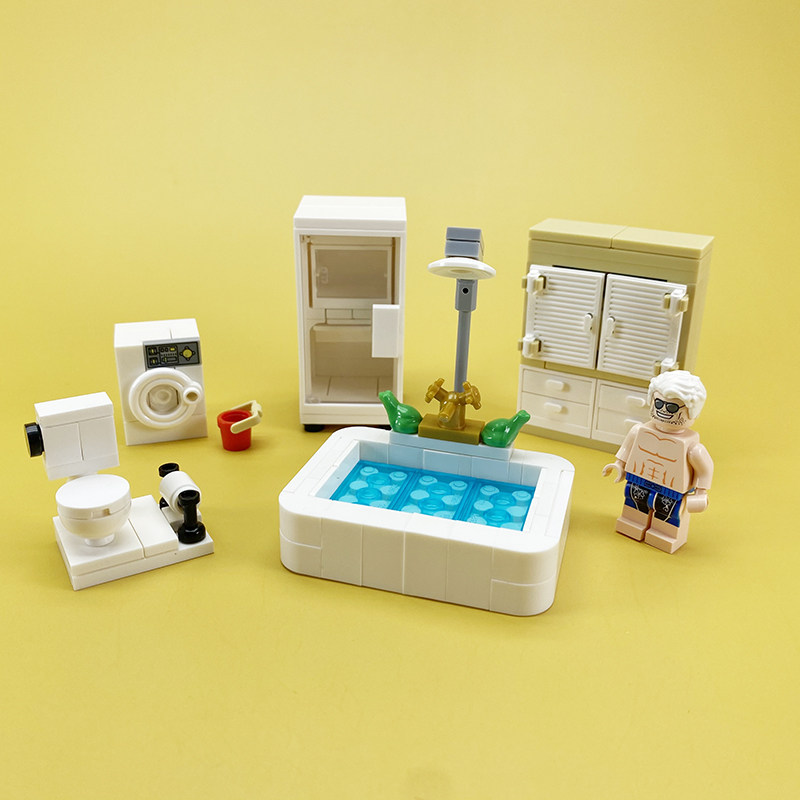 Suitable for Lego Home Decoration Small Scene Bathtub, Wardrobe, Refrigerator, Toilet, Washing Machine, Building Block Minifigure Toys