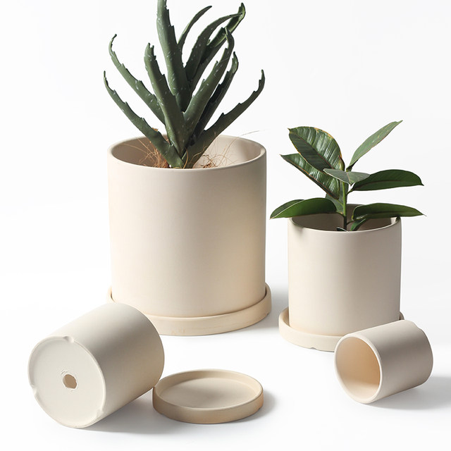 Nordic ງ່າຍດາຍ breathable ceramic pot pot flowered indoor radish ສີຂຽວ succulent potted potted orchid ຂະຫນາດໃຫຍ່ຂະຫນາດນ້ອຍທີ່ມີຖາດ