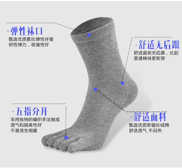 五指袜男士长筒五指袜防臭五指袜秋冬季纯棉五指袜男厚款防臭中筒吸汗五趾袜子高帮分脚趾厂家批发详情11
