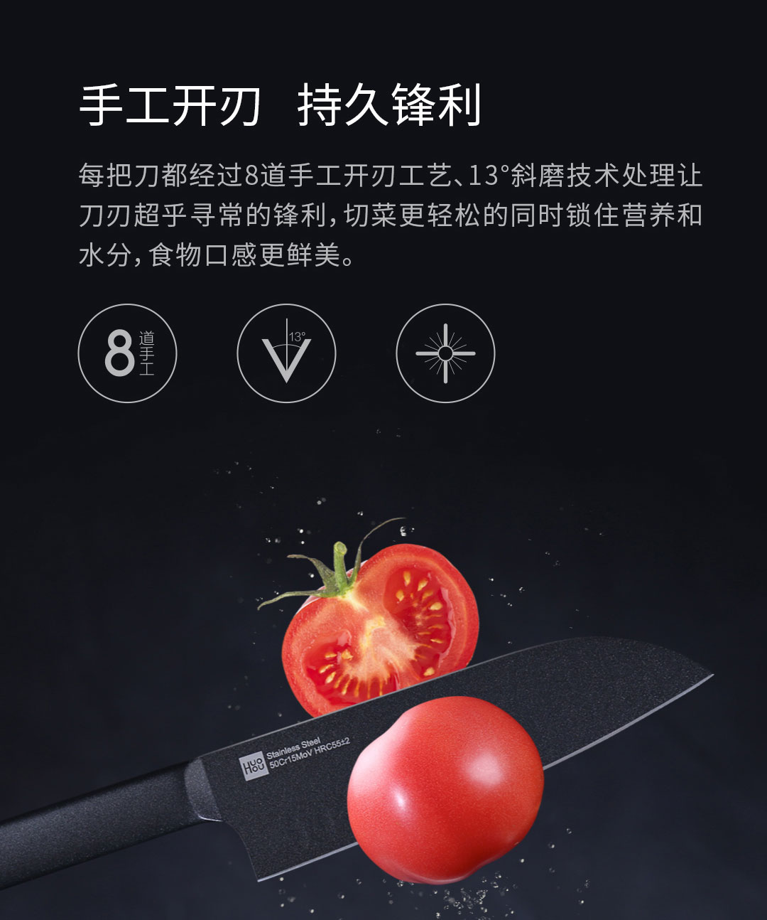 火候 酷黑不粘钢刀组合 中高端钼钒钢材料制作 图9