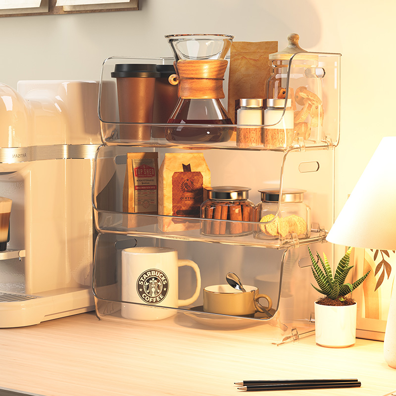Cup shelf Desktop placing cups Containing Box Kitchen Living-room Makeup Room Theorizer Acrylic Finishing Basket