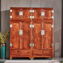 Redwood wardrobe hedgehog red sandalwood top box cabinet Rosewood full solid wood wardrobe plain bedroom single board Chinese style four doors