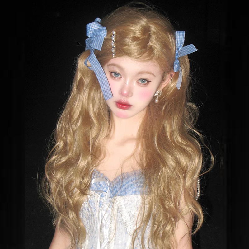 Black Strawberry Rapunzel French Wave Wool Curly Golden Brown Fashionable Cute Photo Breathable Whole Wig