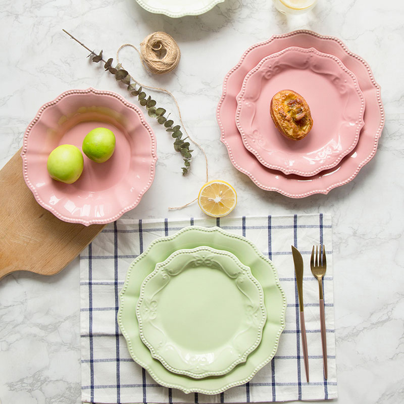 Continental plate embossed marca dragon dish plate household flat ceramic plate salad bowl of soup bowl of soup plate