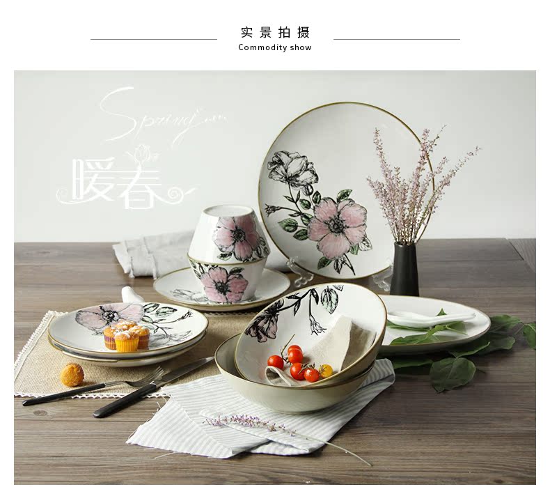 Creative ceramic tableware floral splendid Nordic contracted ceramic tableware suit dishes dishes tableware fish dish plate