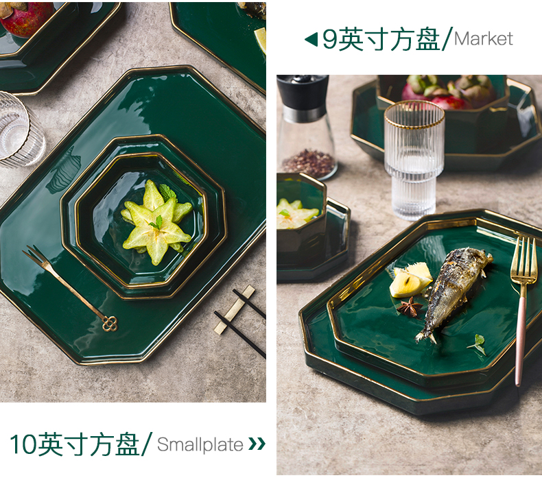 Nordic ceramic tableware, the duke of green paint ins up phnom penh dishes palace rectangular plate beefsteak plate of pasta dish