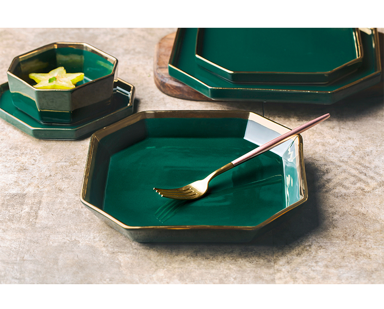 Nordic ceramic tableware, the duke of green paint ins up phnom penh dishes palace rectangular plate beefsteak plate of pasta dish