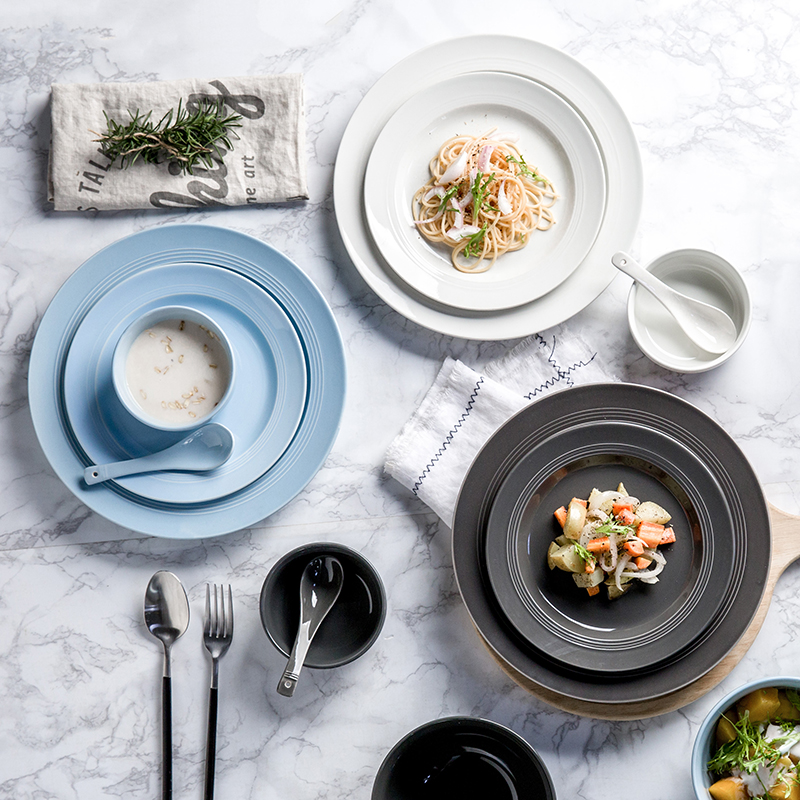 The Nordic contracted ceramic plate of beefsteak dish rice bowl spoon, plate suit