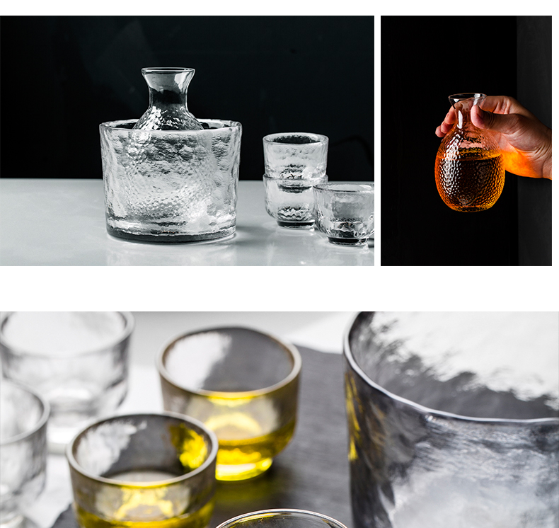 Sáng tạo Nhật Bản Bộ sản phẩm rượu vang Hammer Line Mô tả Gold Side Wine Glass Jug Ấm hơn Ấm hơn Hip Wine Wine - Rượu vang giá để rượu độc đáo