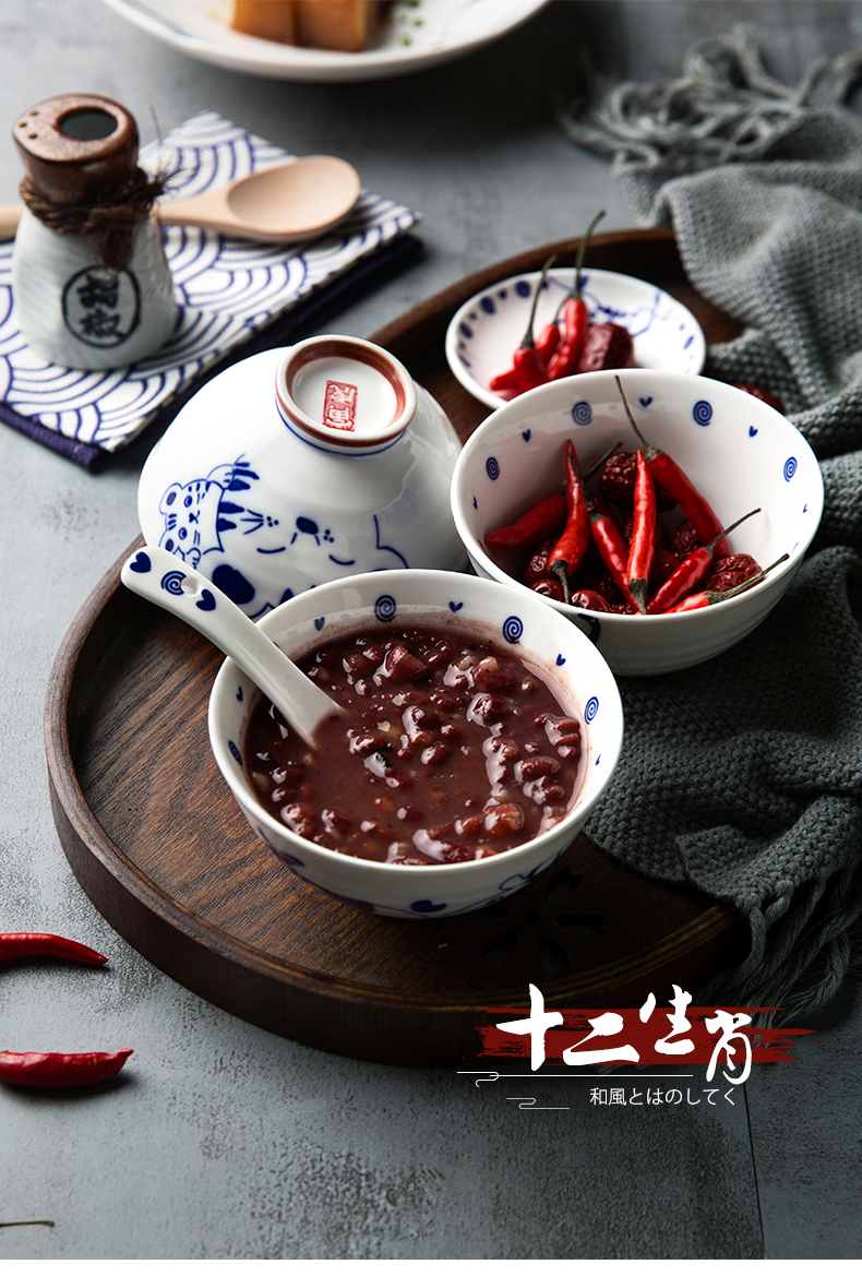 Chinese zodiac 12 zodiac rice bowls bowl of ceramic bowl creative household pig year Chinese ceramic tableware 4.5 inch bowl