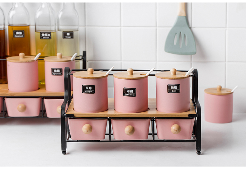 Nordic cruet set combined with seasoning box leakproof household ceramics glass seasoning bottle vinegar bottle of oil