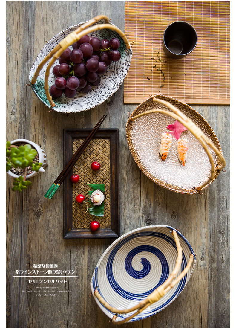 Creative Japanese ceramic disc hotel restaurant dishes basket plate stage portable fruit bowl fruit basket oval fish dish