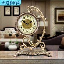 European pure copper table clock Living room desktop retro ornaments Li Sheng silent luxury watch Brass town house lucky table clock
