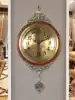 European luxury vintage wall clock American solid wood household living room watch swing silent metal creative atmosphere hanging watch