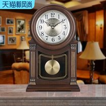 Solid wood music clock European silent clock American Retro decorative ornaments table clock Mute large sitting clock