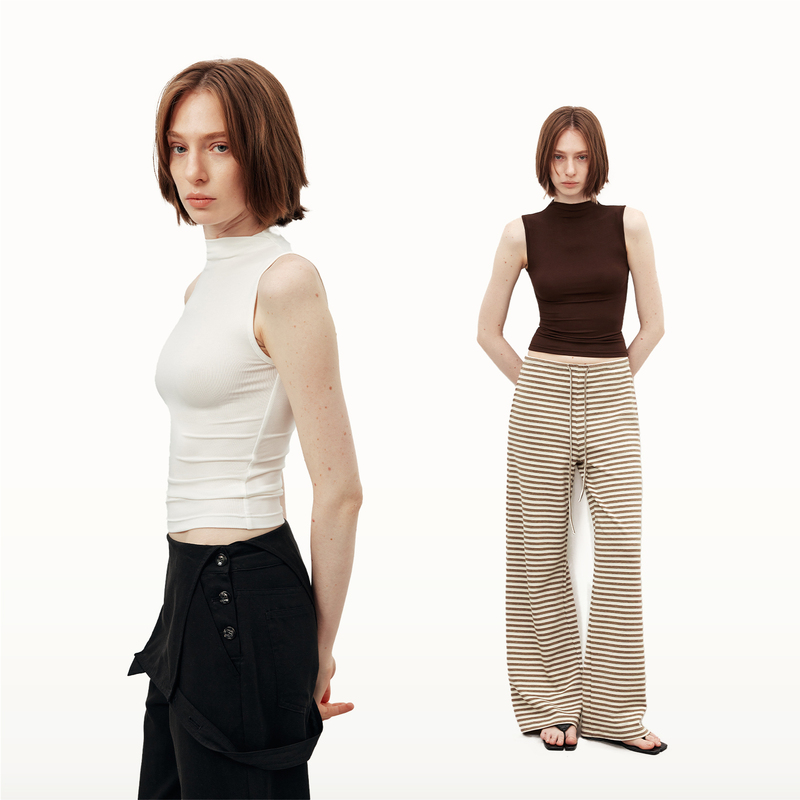 Orasolis Retro Half-High Collar Elegant Vest Classic Stretch Lyocell High-Sense Versatile Sleeveless Top
