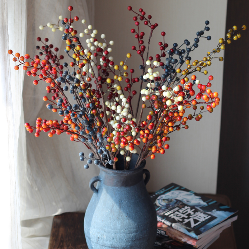 Red Fruit Branches Emulation Dry Branches Silk Flowers Home Living Room Dining Room Decorations Table Furnishing Christmas Red Fruits Chaeze Fruits Winter Turquois