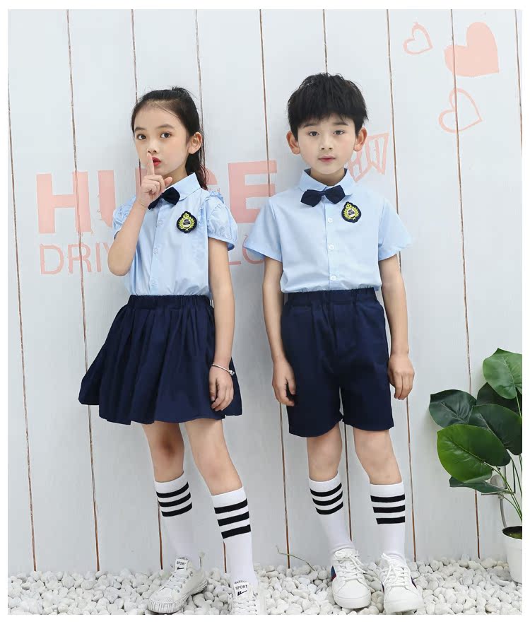 Mùa hè 2019 quần áo mẫu giáo mới đồng phục trường tiểu học gió trẻ em lớp quần áo ngắn tay tùy chỉnh bé trai và bé gái - Đồng phục trường học / tùy chỉnh thực hiện đồng phục học sinh tiểu học
