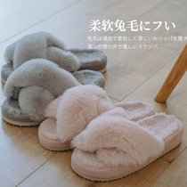 Girl heart net red plush cotton slippers women wear spring and autumn indoor home household thick bottom cute ins summer