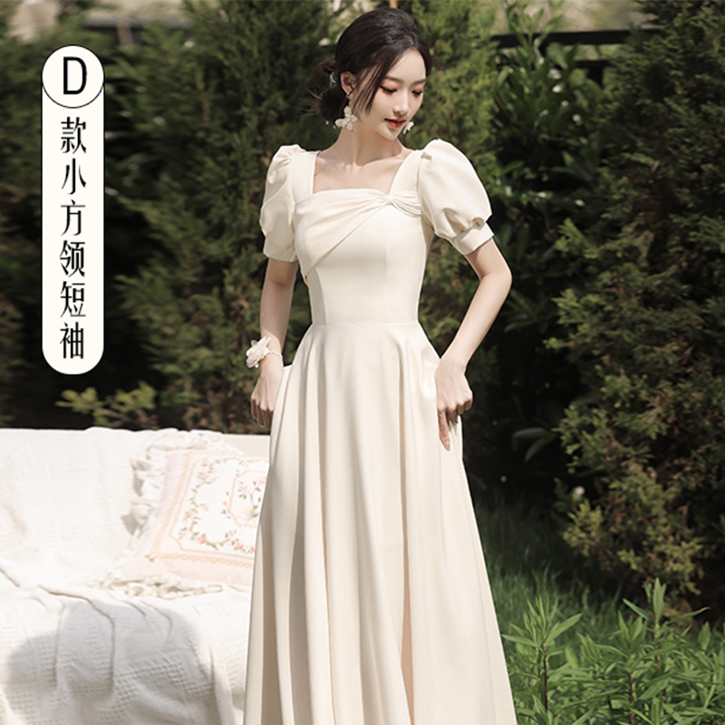  L+Long, square neckline, with short sleeve, champagne color   + $0.51 