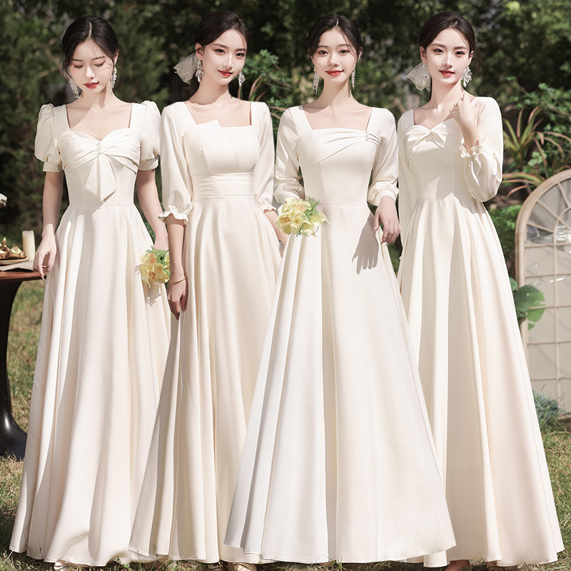 Bridesmaid's dress 2023 new sister group champagne satin top feeling small crowdwedding long sleeve dress Women wintertime-Taobao