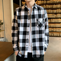 Shirt men long sleeve spring and autumn youth junior high school students cotton trend ins shirt striped plaid shirt