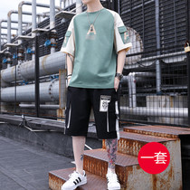 Set mens T-shirt mid-sleeved two-piece Summer Junior High School High School students youth short-sleeved shorts a set of tide