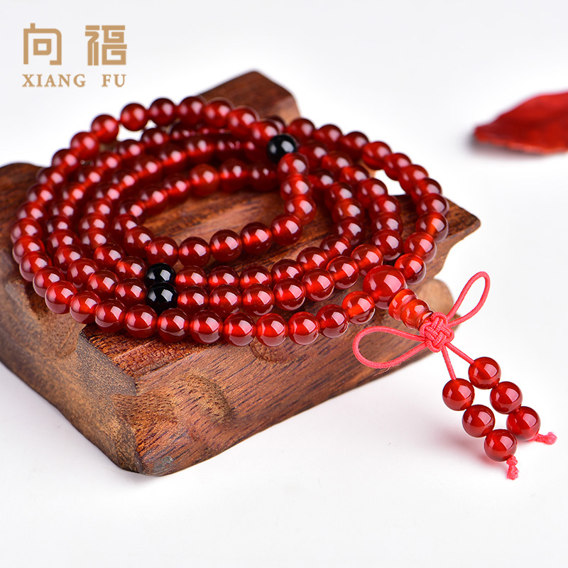 Xiangfu natural red agate bracelet 108 pieces multi-circle 6mm8mm male and female zodiac year Buddha beads hand string rosary - Taobao