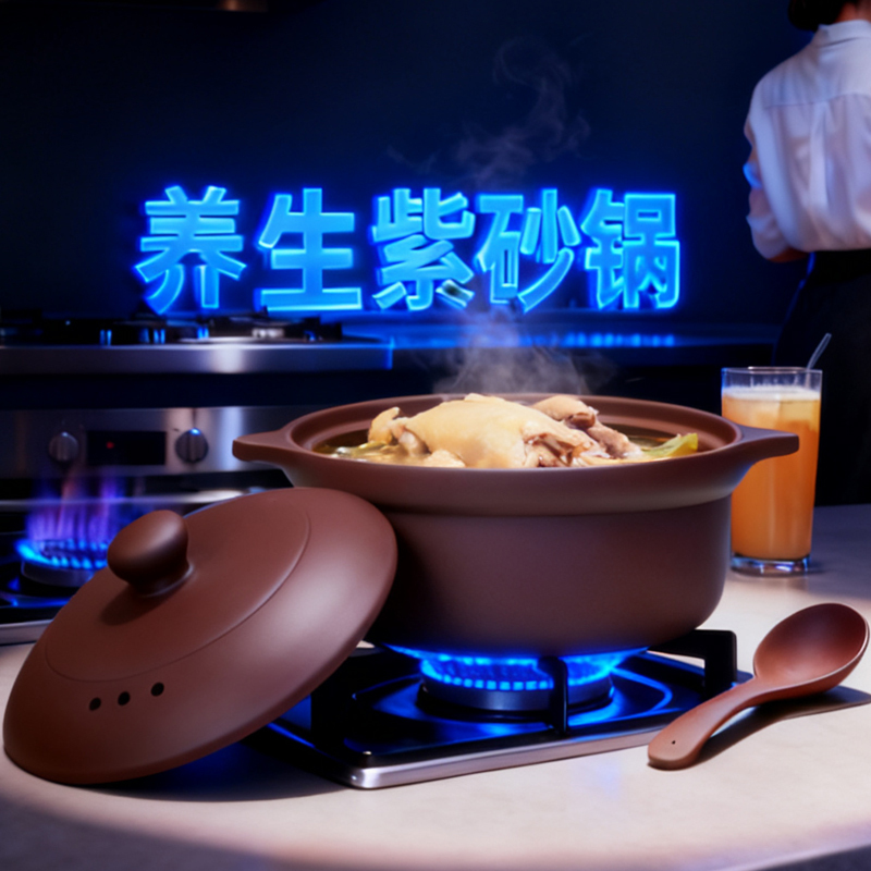 Yixing Purple Clay Pot for Soup, Household Use, Unglazed, No Coating, Health-Preserving Clay Pot, Suitable for Open Flame and Gas Stove, High Temperature Dry Cooking, Non-Cracking