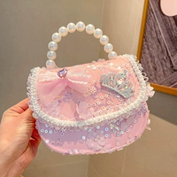 Розовые портативные блестки для ногтей с бантиком, сумка через плечо