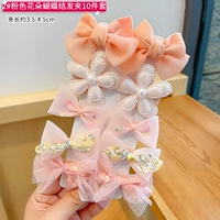 Розовая заколка для волос с бантиком, комплект, в цветочек, 10 шт