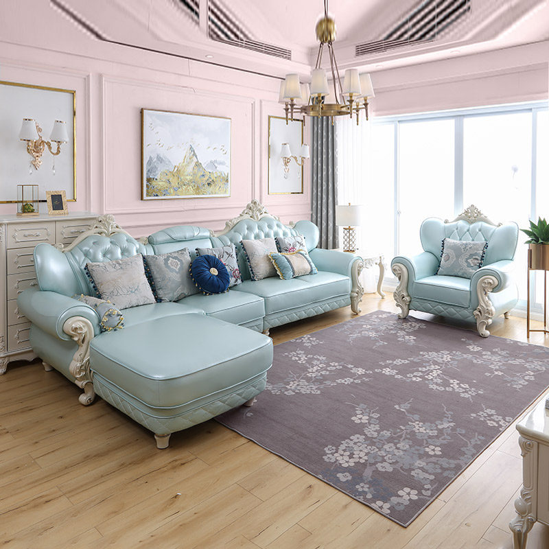 Sleeping Yieu Style Sofa Composition Living Room Whole LUXURIOUS SMALL HOUSEHOLD TYPE HOME SOLID WOOD CARVED LEATHER ART SOFA BRIEF