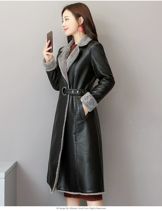 Mùa thu đông 2018 mới Hained leather leather nữ dài phần lông một chiếc áo khoác nữ cộng với áo nhung dày thủy triều