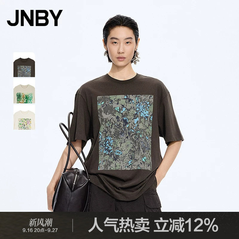 [สไตล์เดียวกับในห้างสรรพสินค้า] Jnby/Jiangnan Cloth เสื้อยืดฤดูร้อนรุ่นใหม่ ผ้าฝ้ายผสมลินิน พิมพ์ลาย รุ่น 5Q5110370