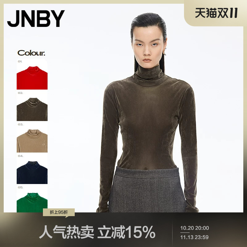 Jnby/Jiangnan Cloth High Collar T-Shirt Flocked Base Shirt Long Sleeve Slim Fit Vintage Fashionable Commuting 5X0110140