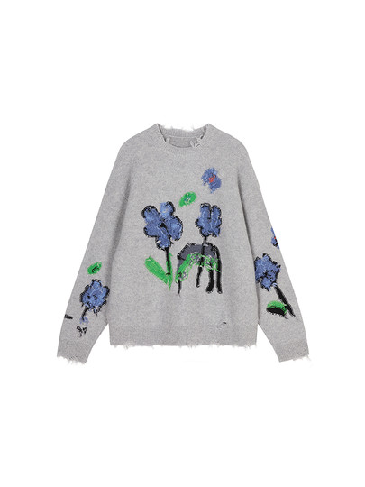 Jiangnan Buyi Spring and Autumn Knitted Sweater Crochet Flower Sweater Loose Pullover 5O9315400