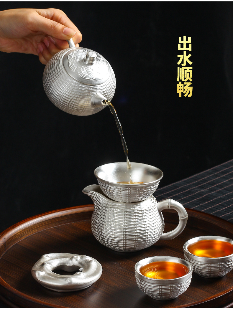 Undressed ore purple sand tea tasted silver gilding kung fu tea sets, home office 999 contracted teapot tea cups