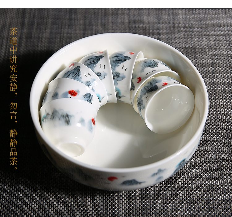 White porcelain painting landscape tea set home a whole set of kung fu tea set contracted and I ceramic tureen ultimately responds tea pot