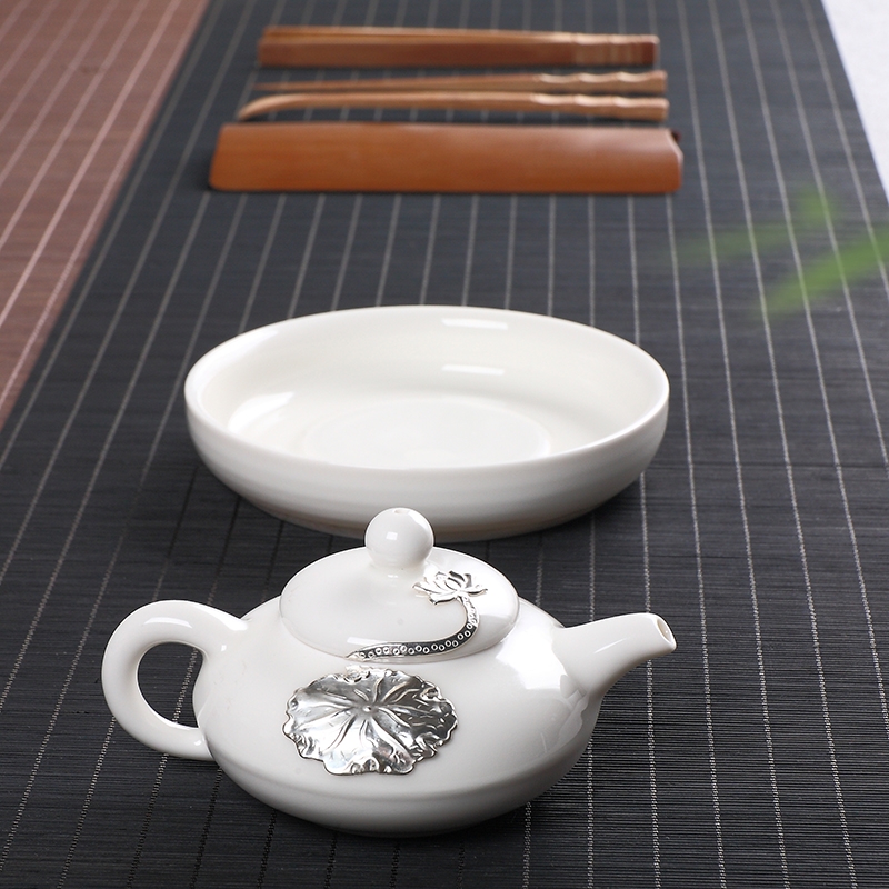 Dehua white porcelain teapot jade craft checking silver ceramic teapot household filter white CiHu kung fu tea tea