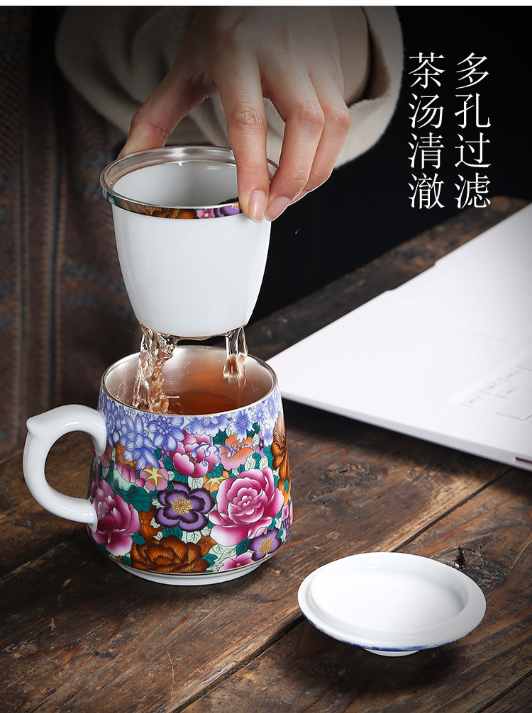 Jingdezhen 999 sterling silver enamel porcelain cup with cover cup silver cup master cup coppering. As office
