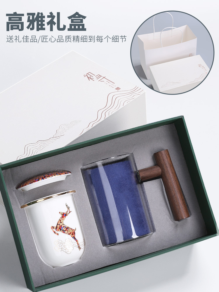 Creative glass heat - resistant glass keller enamel - lined filter office cup cup wood handle tea cup