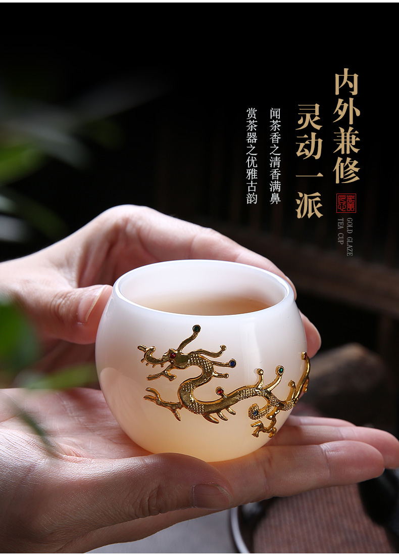 Lin Xiaowei with silvery white jade porcelain teacup large individual cup of coloured glaze master cup sample tea cup lamp that kung fu tea set