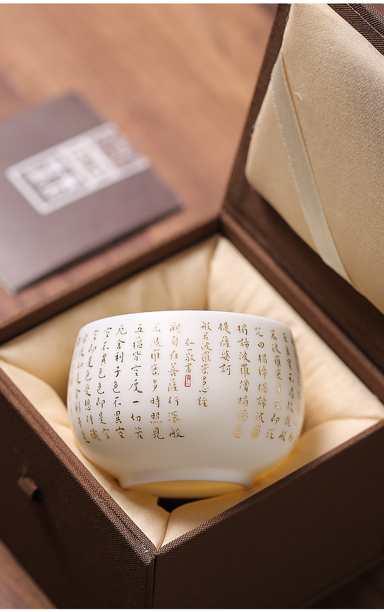 Wufu cup dehua suet jade emperor white porcelain cup sample tea cup ceramic large master cup single CPU kung fu tea set