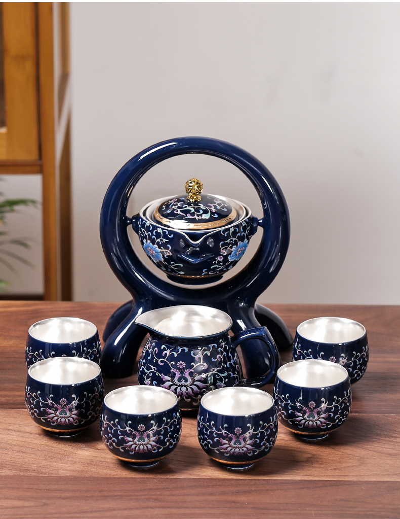 Jingdezhen coppering. As silver tea set home office automatic ceramic lazy teapot hot silver kung fu tea cups