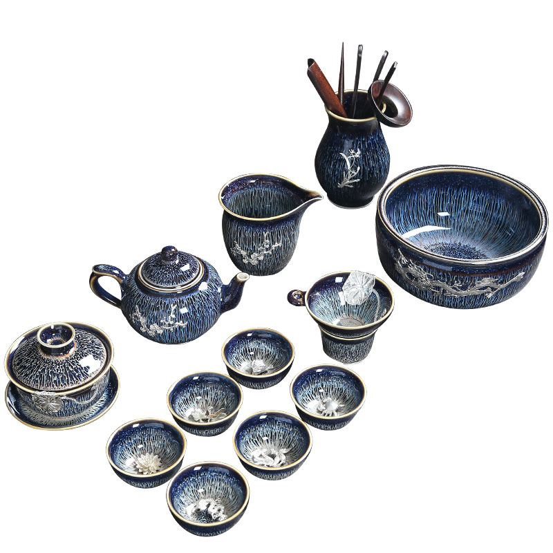 Beautiful blue thin red glaze) tea strainer obsidian ceramic bracket kung fu tea set with parts tea filters