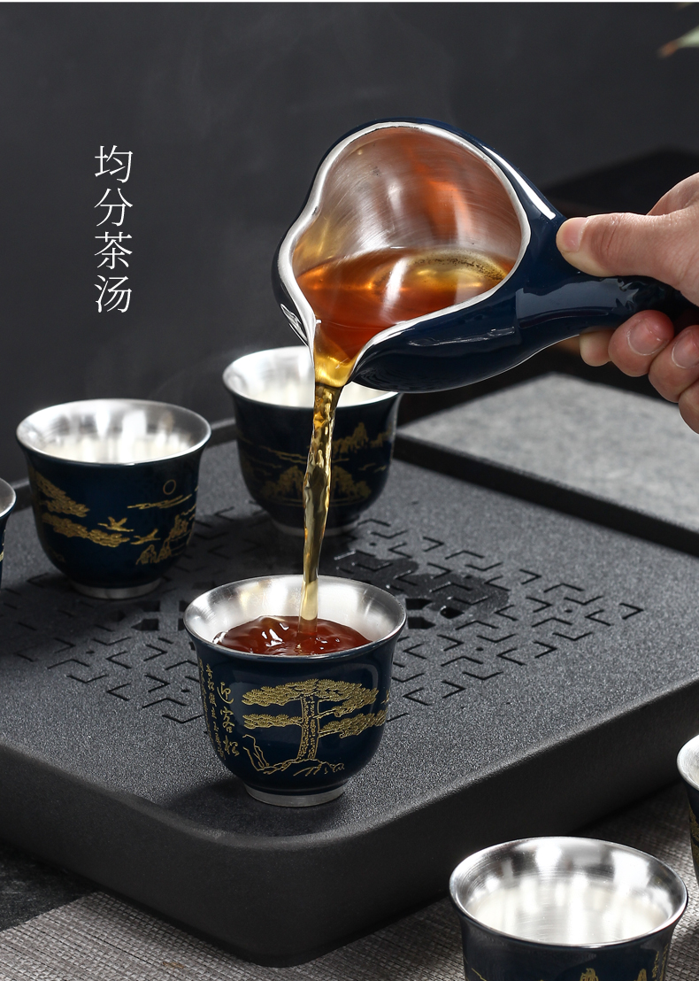 Ji blue lazy stone mill automatic tea sets creative ceramic cups retro kung fu tea set household gift box gift giving