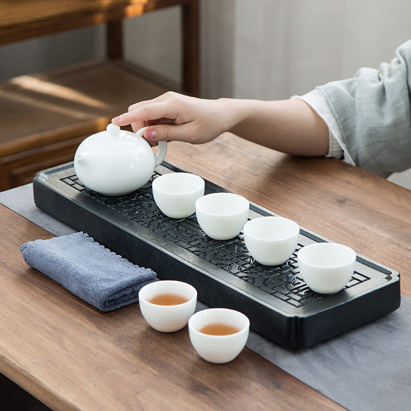 Small tea table ceramic tea tray rectangle zen airing of black plate of kung fu tea set household Japanese tea sea contracted